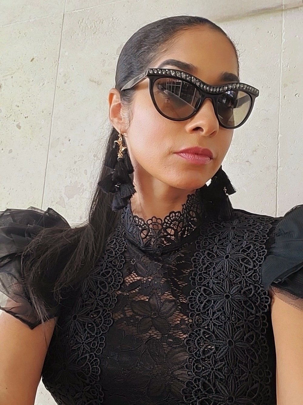 Fashion Nova Black Lace Jumpsuit with Puff Sleeves